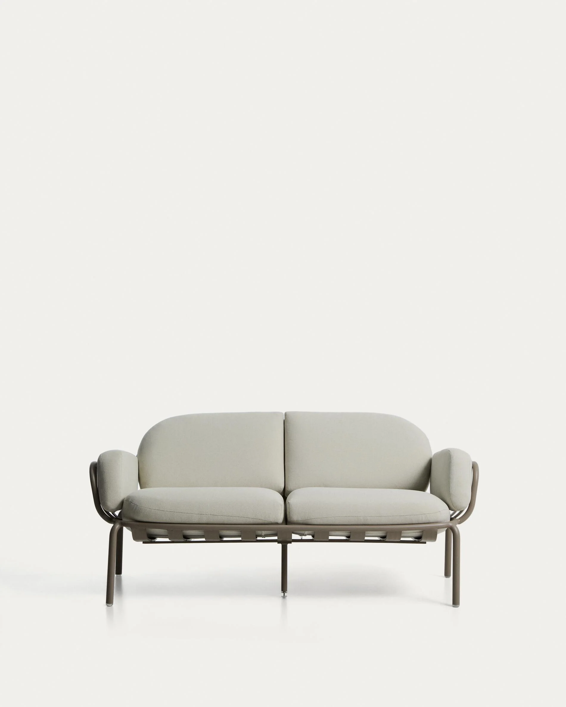 Joncols outdoor 2-seater sofa in aluminium with taupe painted finish and beige cushions 164cm