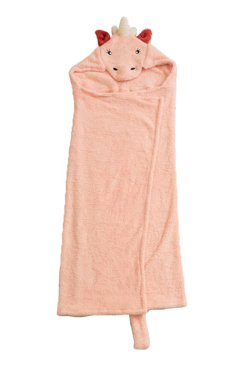BAÑO - Serviette à capuche licorne 100% polyester rose