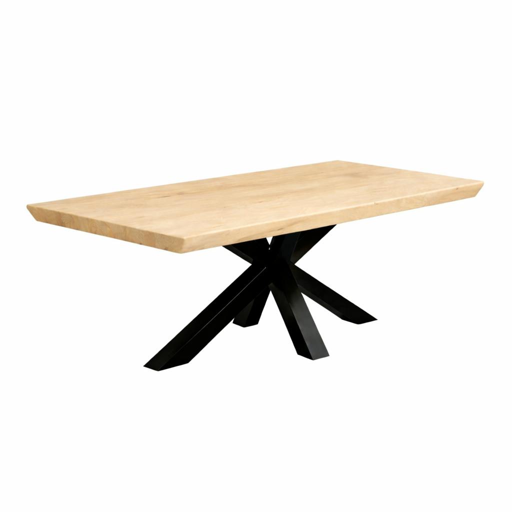 Table extensible chêne blanc bords biseautés pied noir 220 cm PALERME
