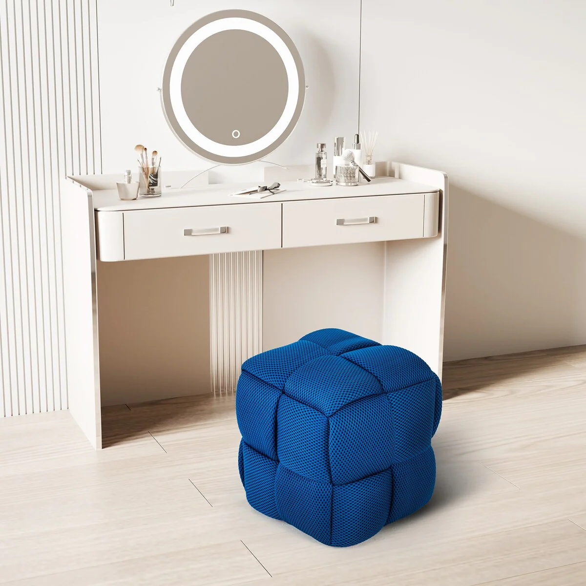 Modern 3D Breathable Fabric Square Ottoman