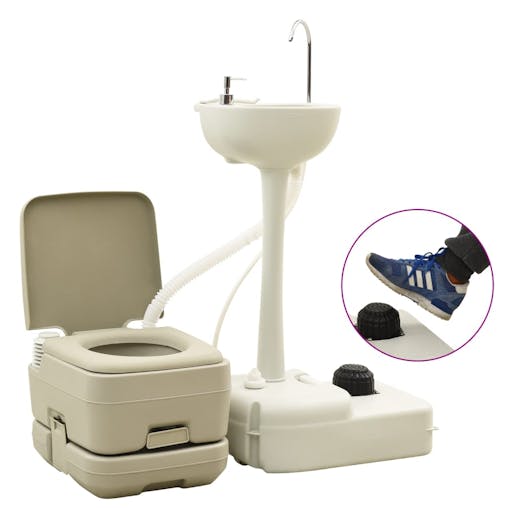 NNEVL Portable Camping Toilet 10 10L and Handwash Stand 20L Set Grey