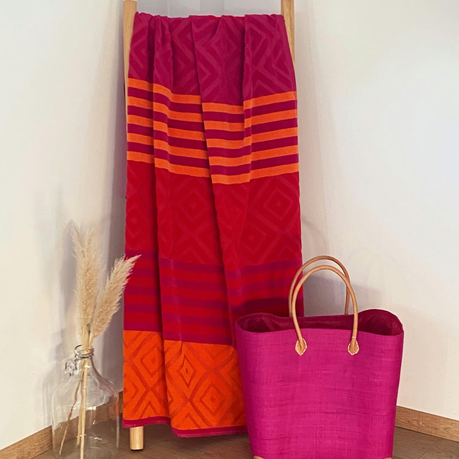 RAYURES AVEC MOTIFS ÉPONGE VELOURS CISELÉE - Serviette de plage éponge velours ciselée Monterrico 90x170 rosea