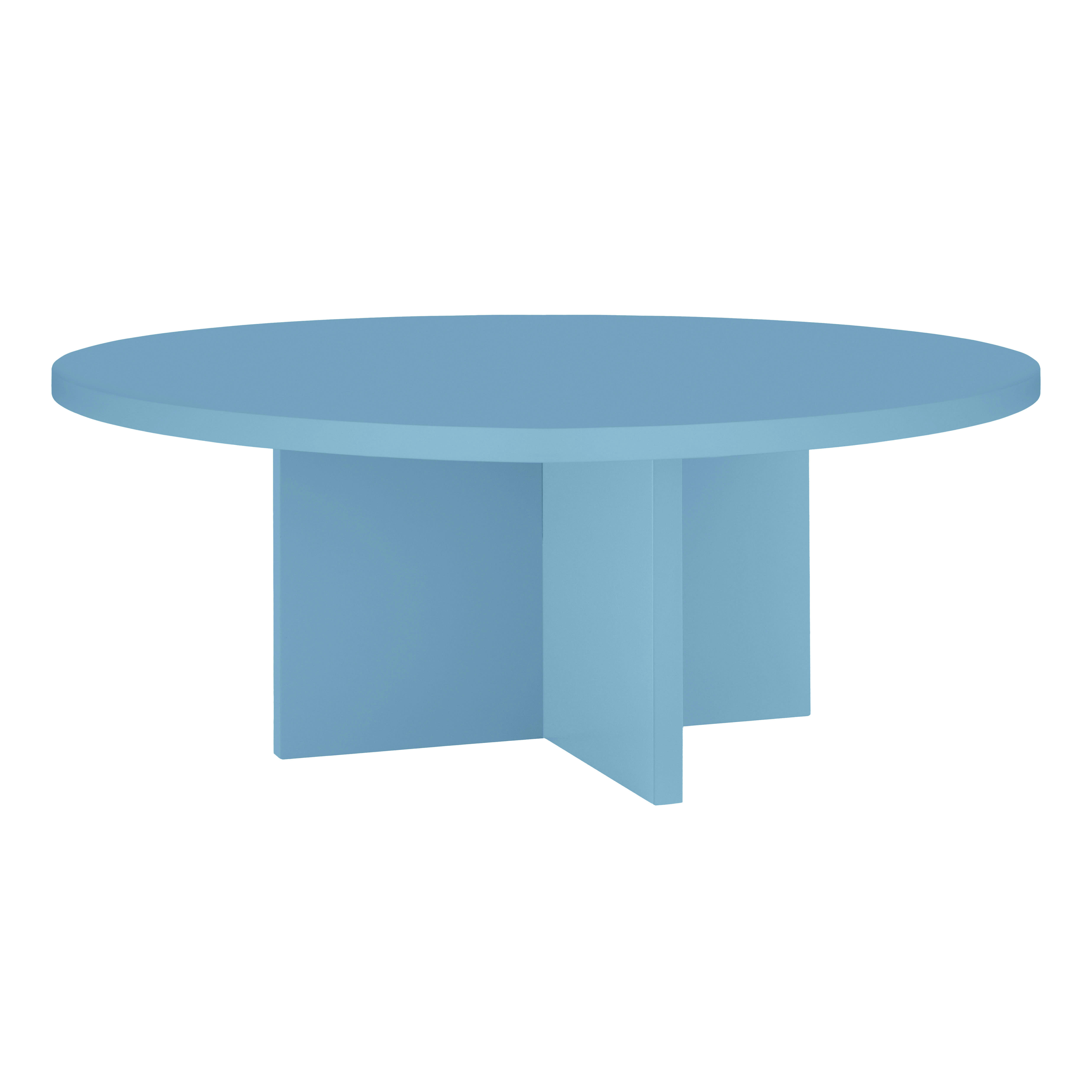 BLOCKIE-PAUSA - Table basse ronde, plateau résistant MDF 3cm bleu Cornish 100cm