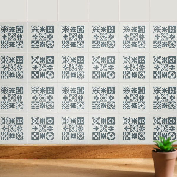 Naklejki na kafelki 10x10 cm Geometryczne kwiaty i kształty 24 szt.
