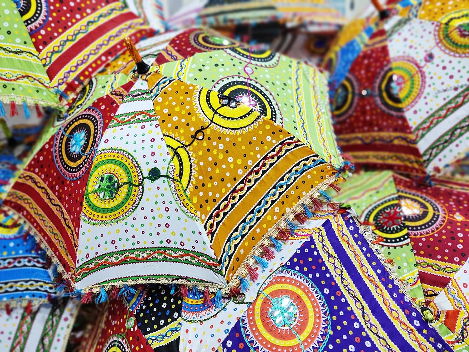 Indian Handmade Designer Cotton Fashion Multi Colored Umbrella Embroidery Boho Umbrellas Parasol (50 Pcs Lot)(2 Pcs)