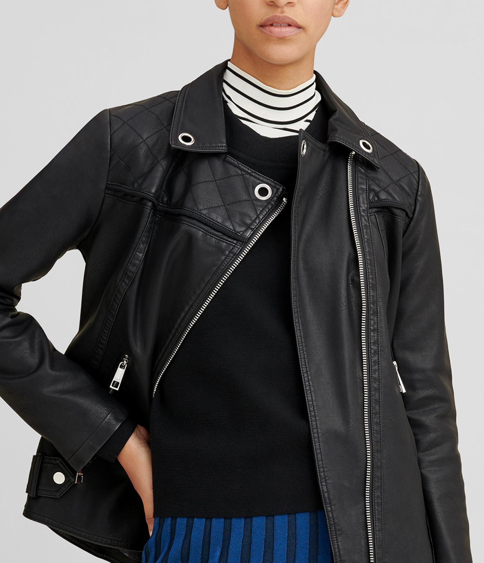Faux-Leather Jacket With Grommets