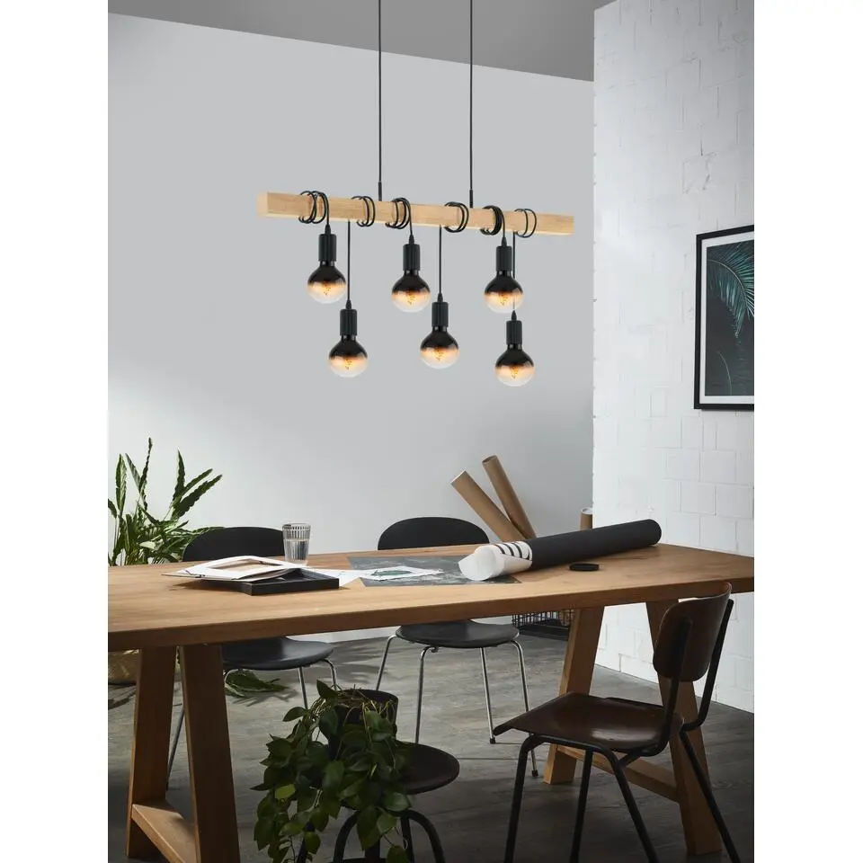 EGLOTownshendHanglamp-E27-100cm-Zwart/Bruin