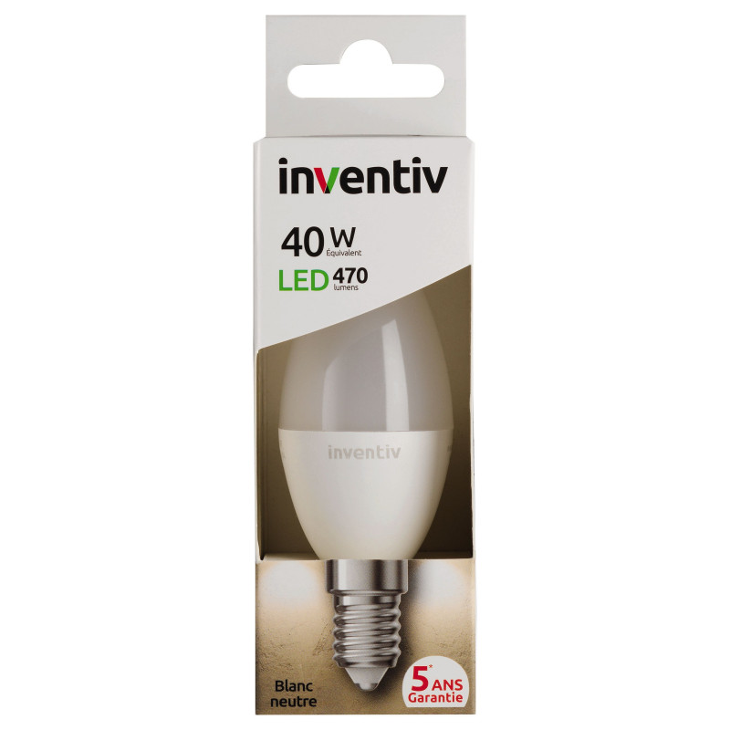 Ampoule LED flamme E14 6 W 470 lm blanc neutre INVENTIV