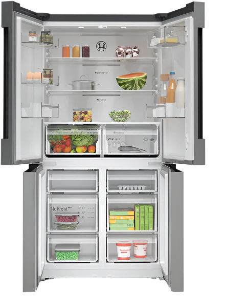Bosch Side by Side, 4Door Fridge, 90.5cm, 605Lit, Series 4, Stainless Steel