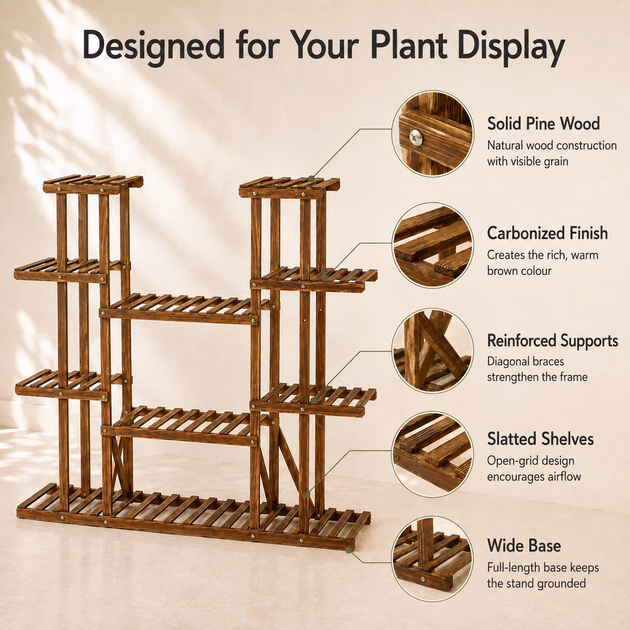 Wooden Plant Stand, Indoor Plant Shelf, Multi Tier Flower Pot Rack, Wood Plant Display, Living Room Decor, Balcony Shelf, Plant Lover Gift