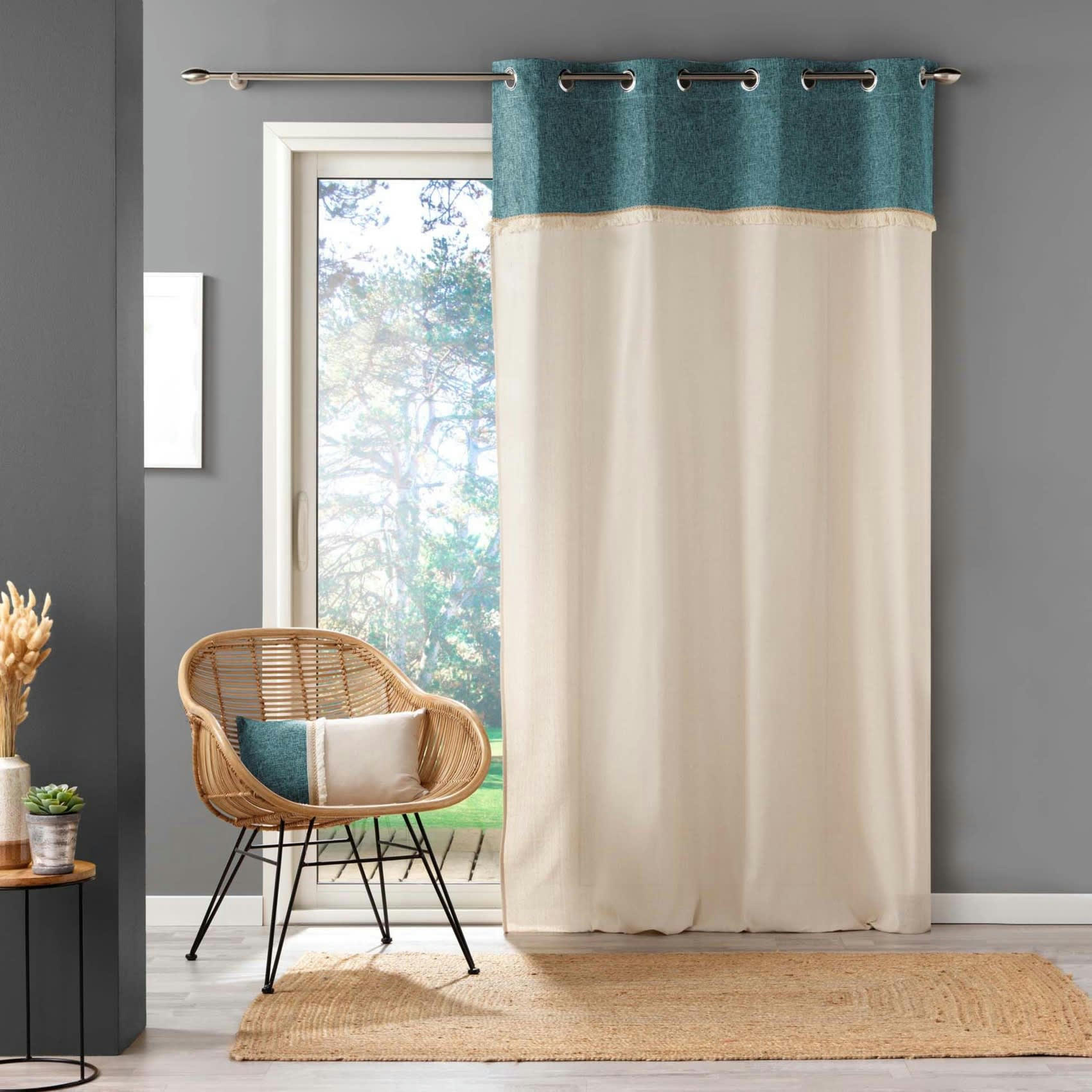 - Rideau à parement frangé coton bleu 140x240 cm