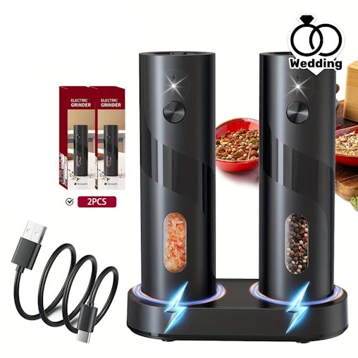 NNETM Electric Salt & Pepper Grinder Set with Charging Base (2 pcs)
