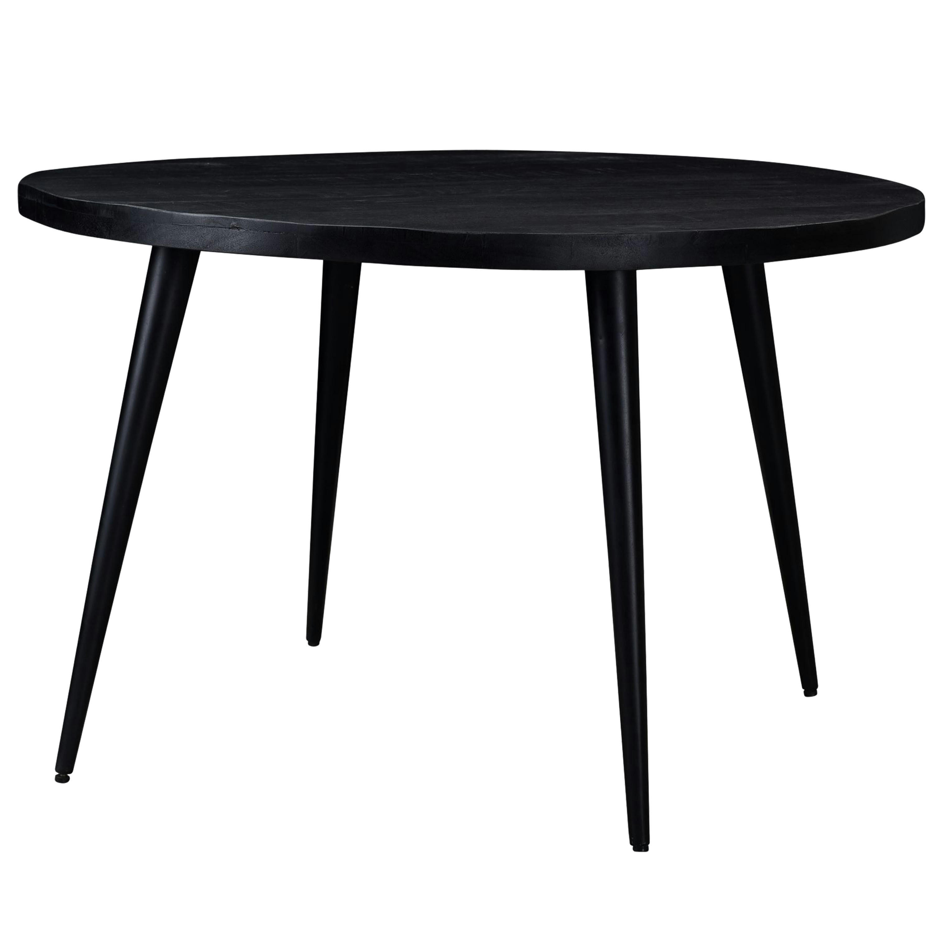 UZES - UZES-Table repas ronde D.120 cm, 6 p, Manguier teinté noir et métal