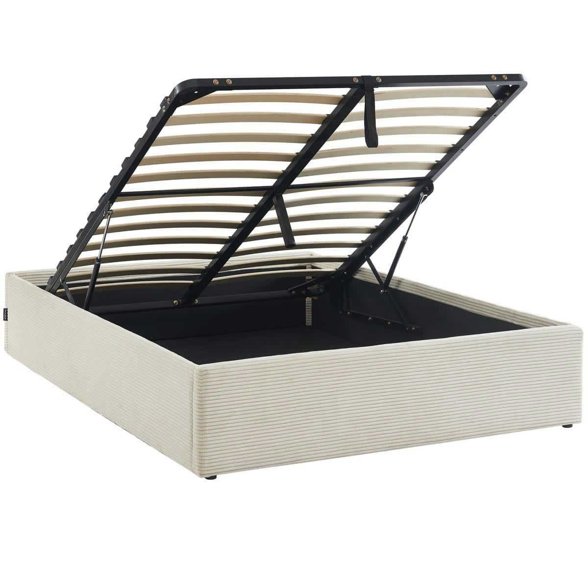 HANDY - Lit coffre 140x190cm en velours côtelé beige + sommier à lattes