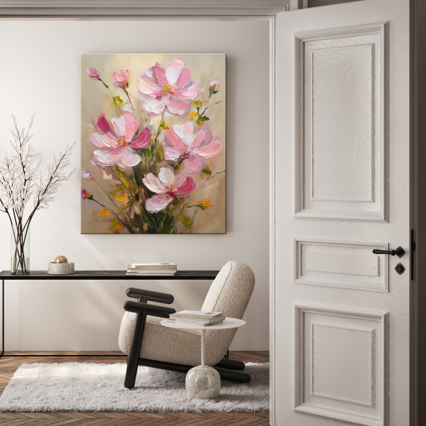 Feeby Obraz na płótnie, Różowe Kwiaty Malowane 40x60