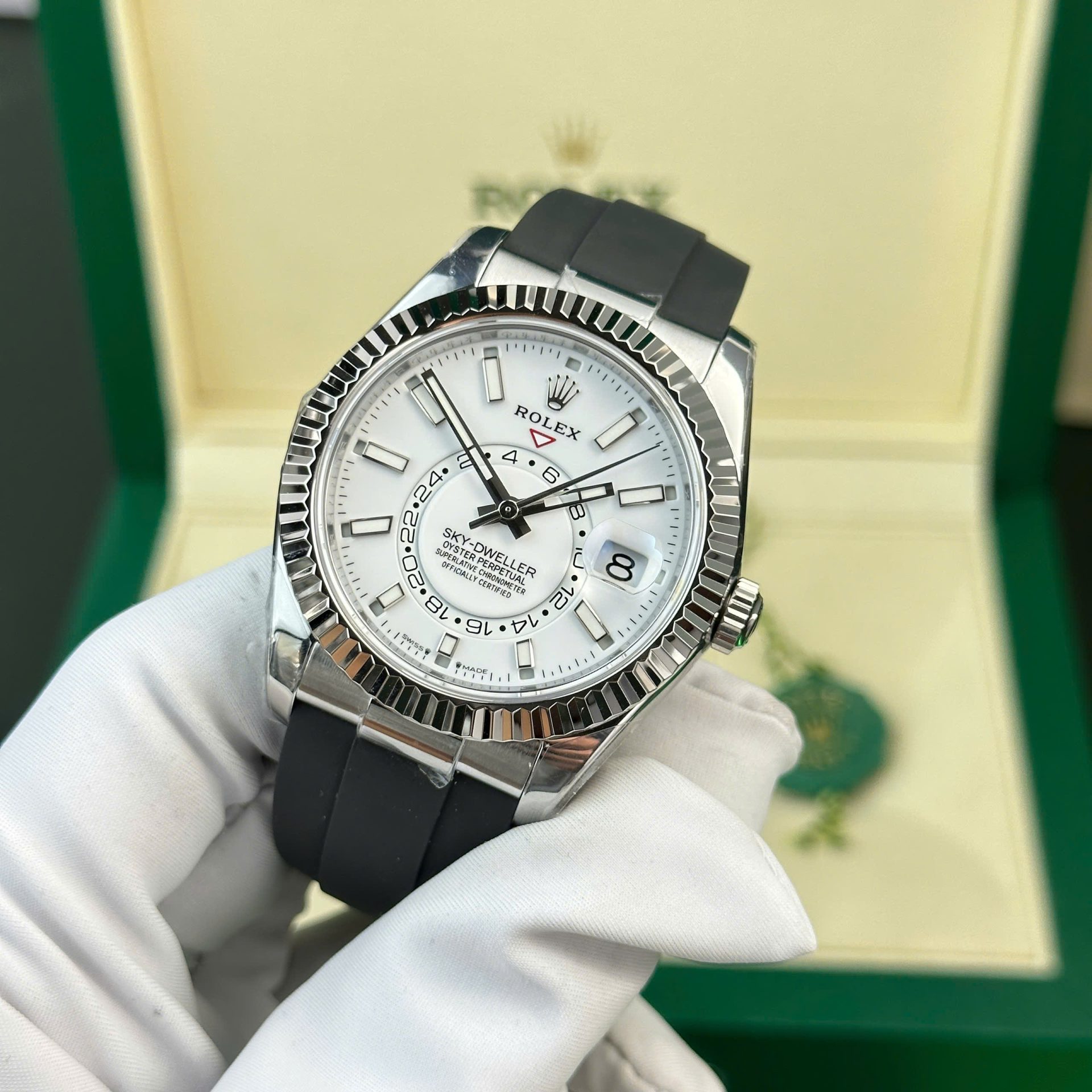 Rolex Sky-Dweller 904L Steel White Dial 42mm Oysterflex Super Clone