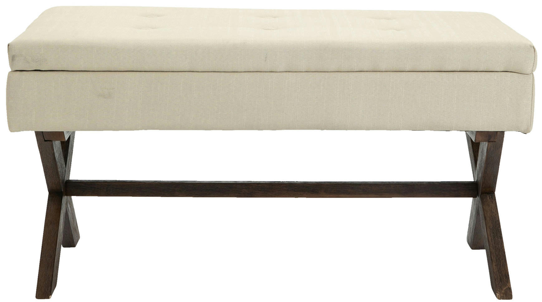 NAMARO - Banquette avec pieds en bois assise en tissu Crème