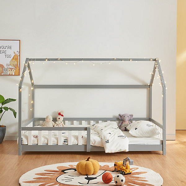 Lit cabane Hesel pour enfants bois de pin 120 x 200 cm gris en.casa