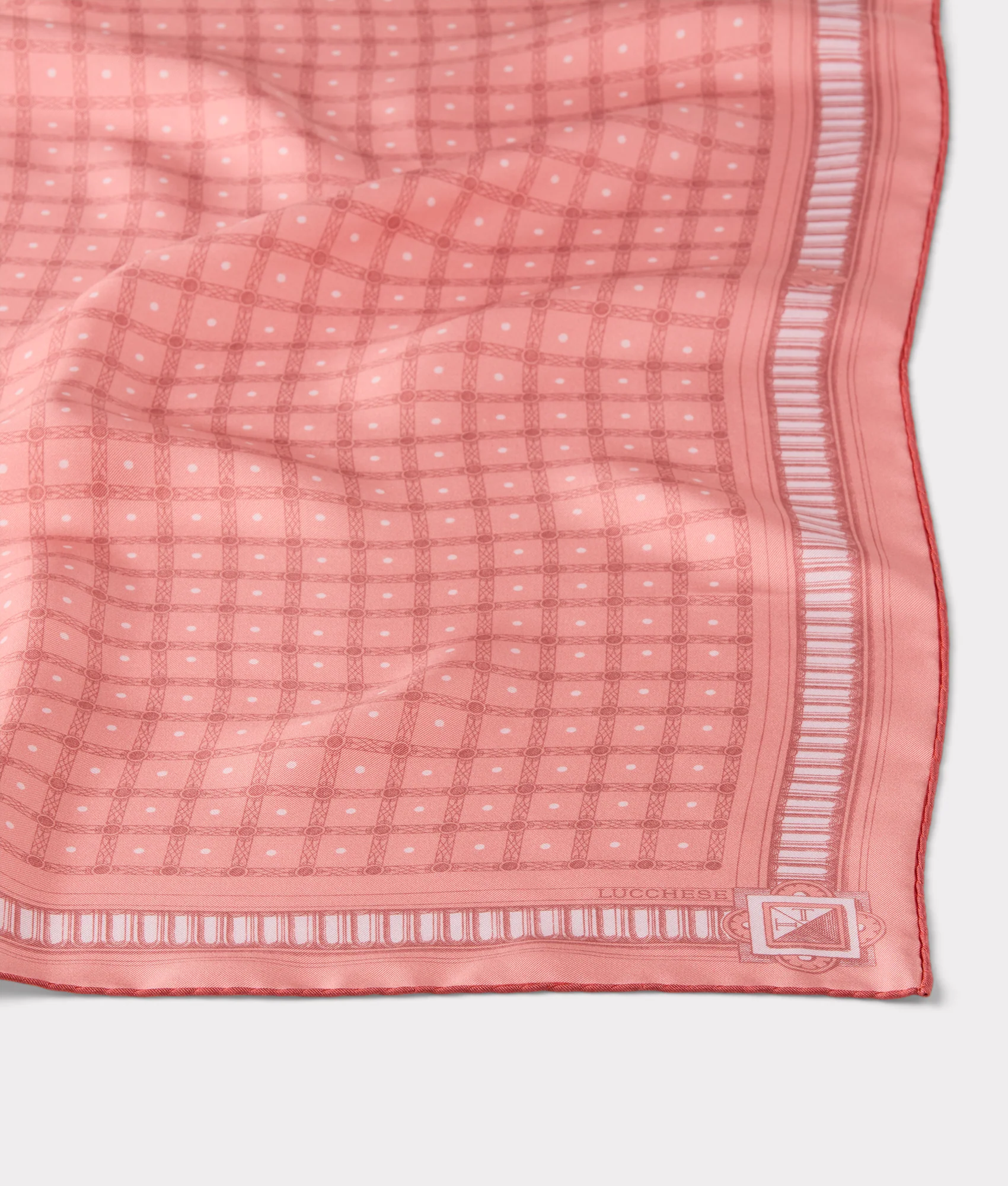 Mesa Grid Silk Scarf - Coral