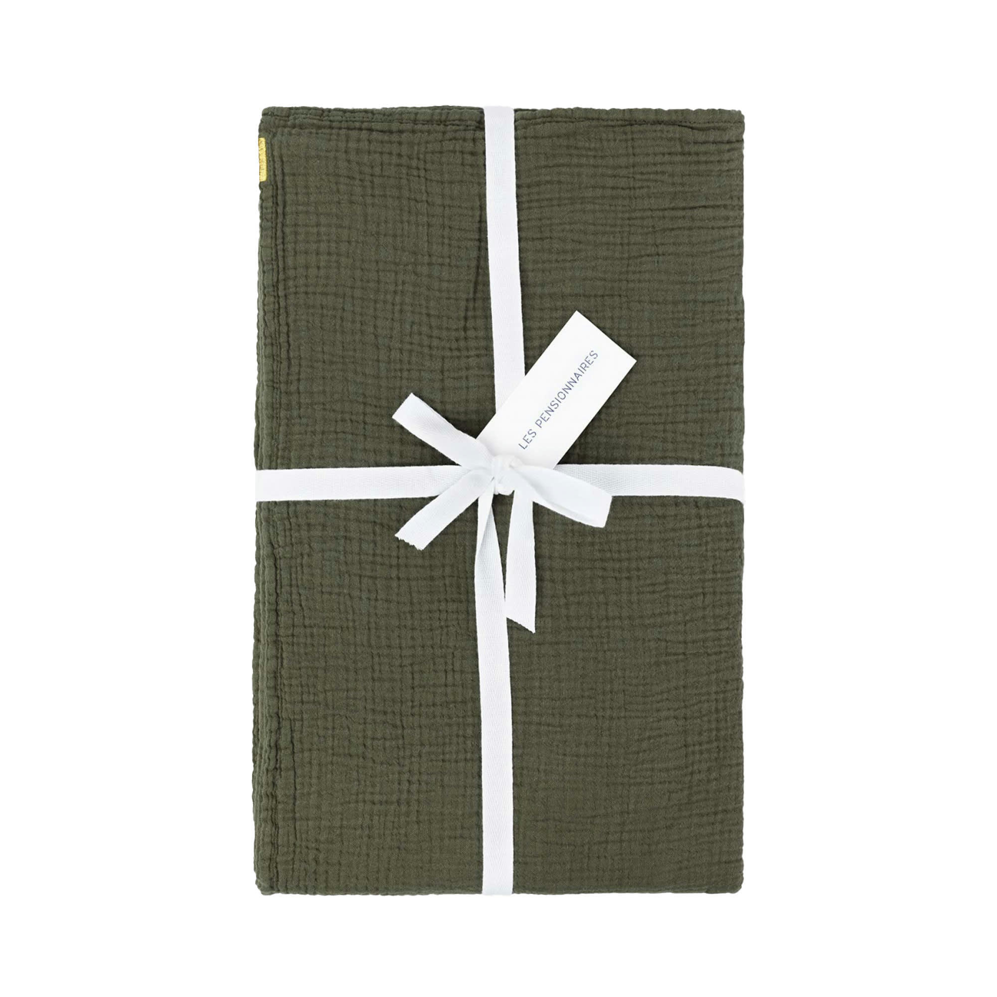 - Drap plat en double gaze de coton vert câpre