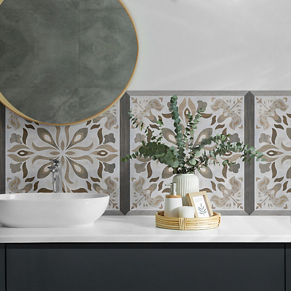 Panneau Mural PVC Wallfluent 50x50 cm Motif Floral Symétrique 4 pièces