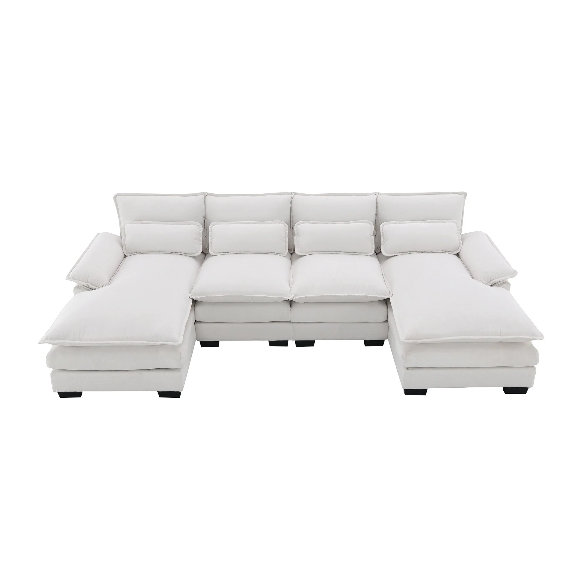 Modern U Shaped Sectional Sofa with Double Chaise Lounges and Armrest Storage for Spacious Family Living Rooms