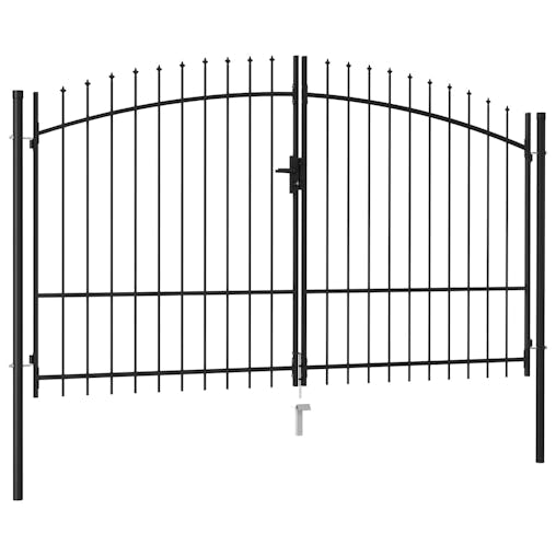 NNEVL Fence Gate Double Door with Spike Top Steel 3x2 m Black