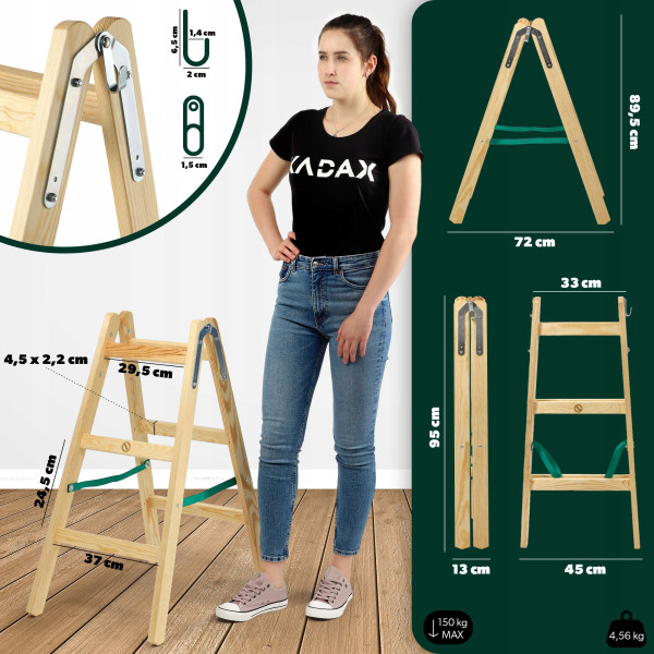 Kadax Drabina Drabinka Drewniana Dwustronna 2x3