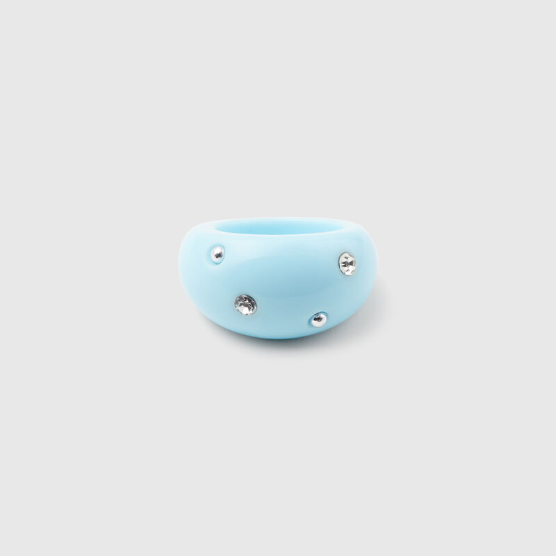 Aqua green ring with rhinestones and studs