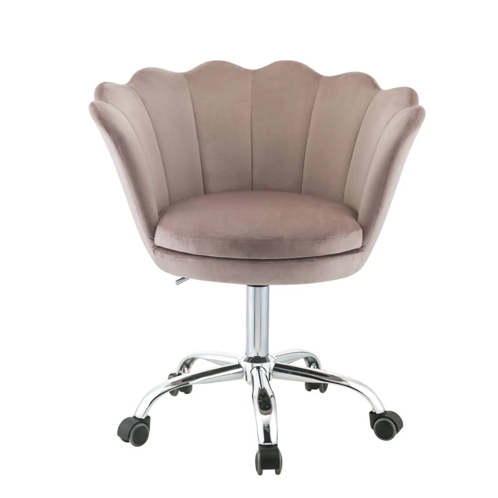 Modern Luxury Style Shell Design Swivel & Adjustable Office Chair with Channeled Tufted Backrest and Chrome Finish Base