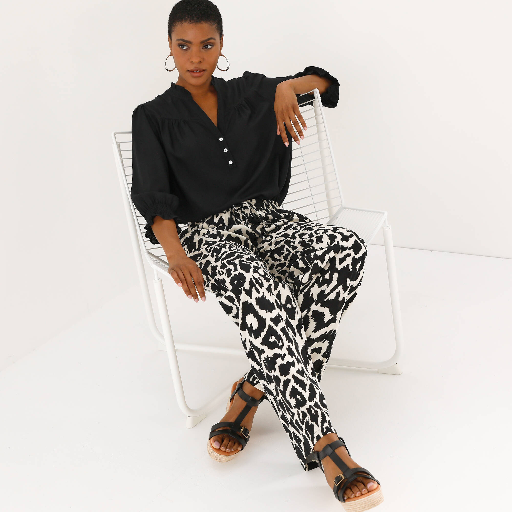 Pantalon large, imprimé