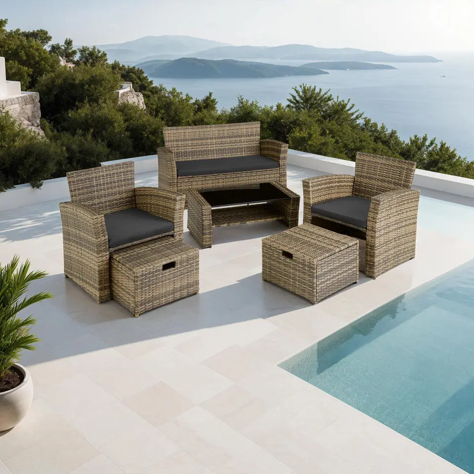 tectake - loungeset Modena - wicker - natuurkleur