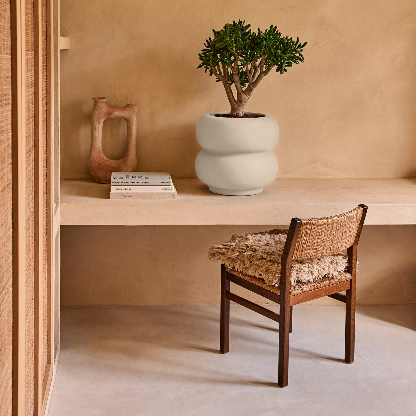 Elho Amber Roll Low 43 - Linnen wit - Ø 43 x H 40 cm - Binnen en Buite