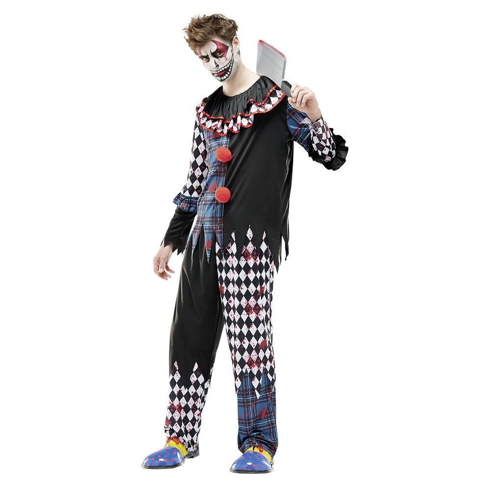 Déguisement adulte clown ensanglanté damier Halloween