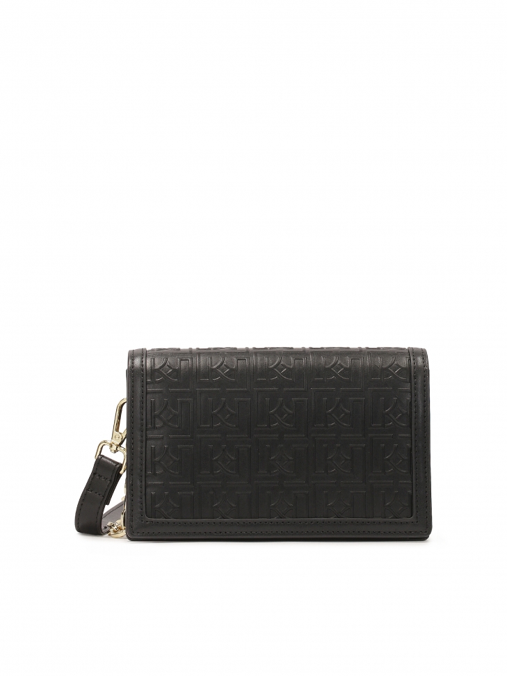 Black monogrammed handbag with belt and chain