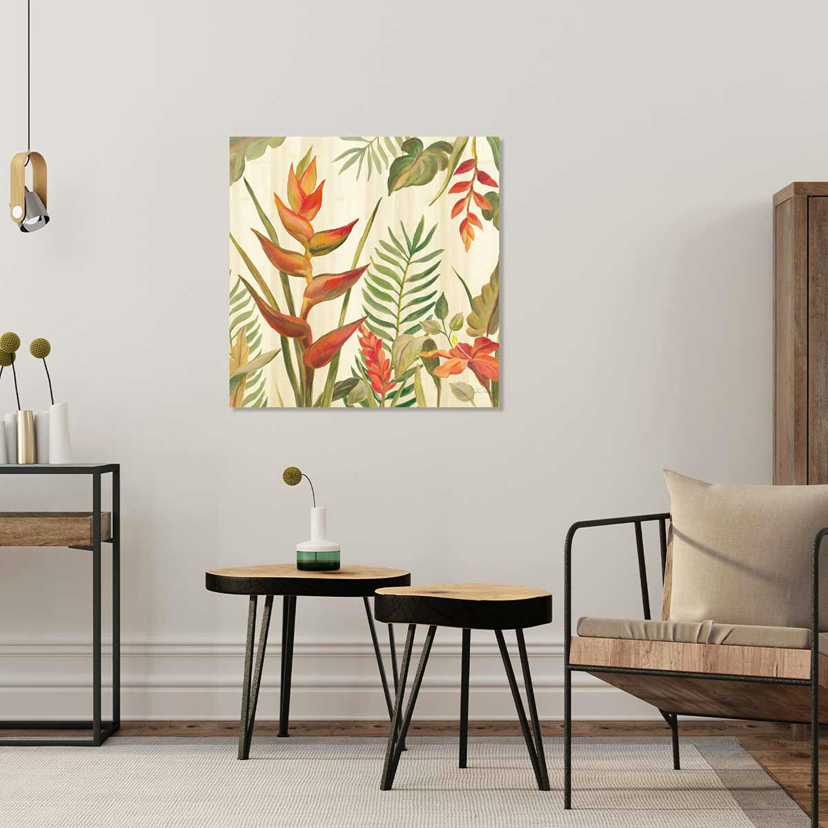 - Tableau Oiseaux du paradis en aquarelle imprimé sur toile 80x80cm