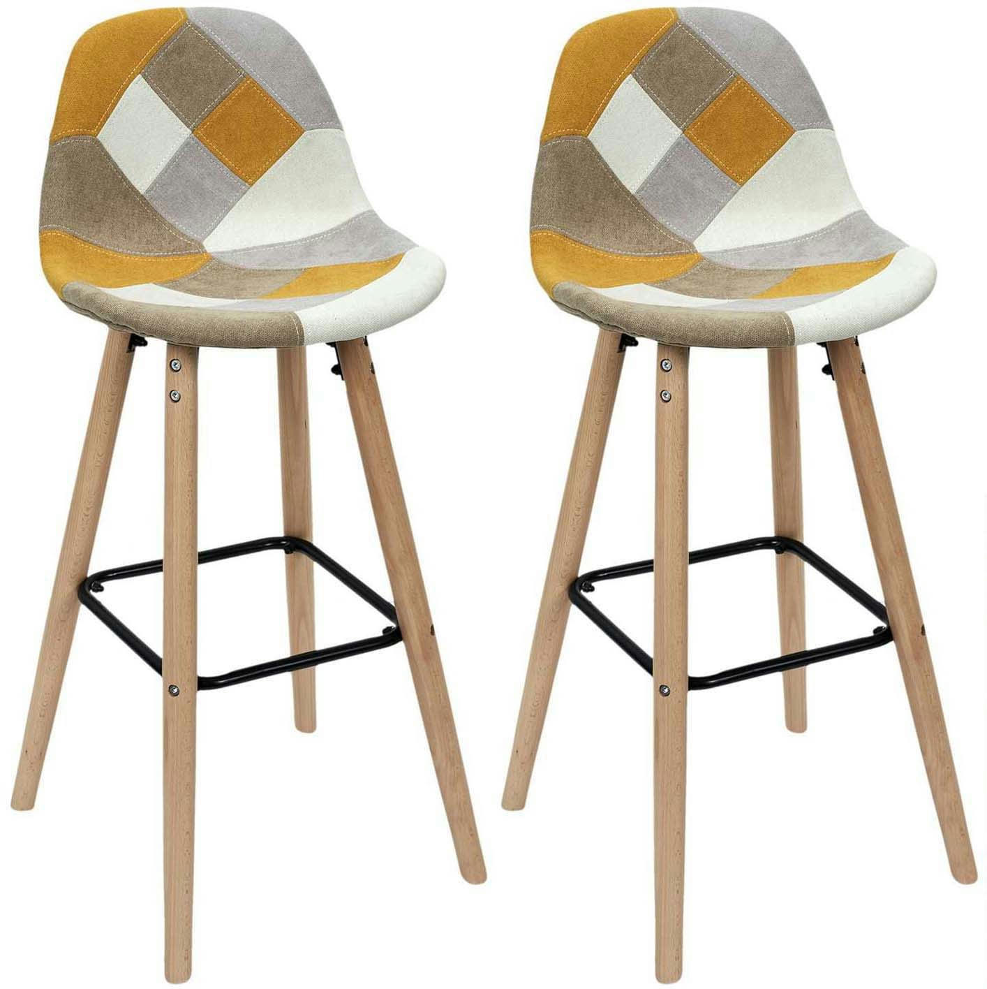 - Set de 2 tabourets de bar patchwork jaune
