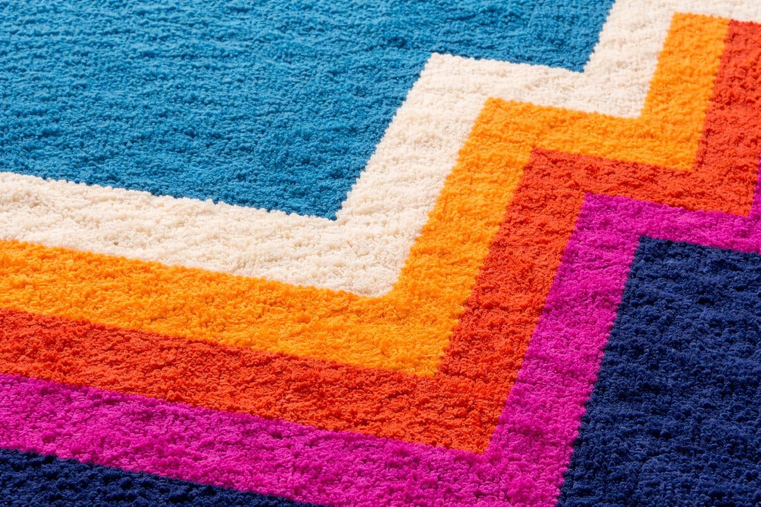 Modern Geometric Colorful Hand-Tufted Rug Teal, Orange & Pink Area Carpet for Living Room | Bold Contemporary Design | Custom size available