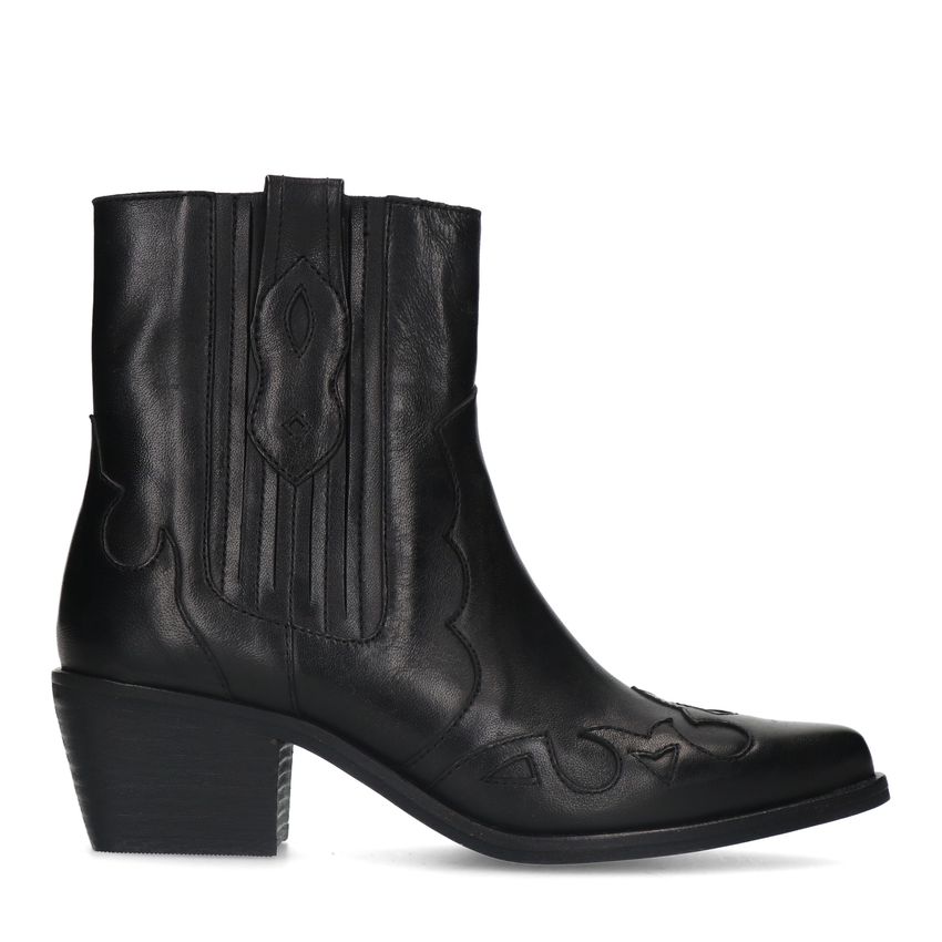 Manfield Zwarte leren cowboy laarzen