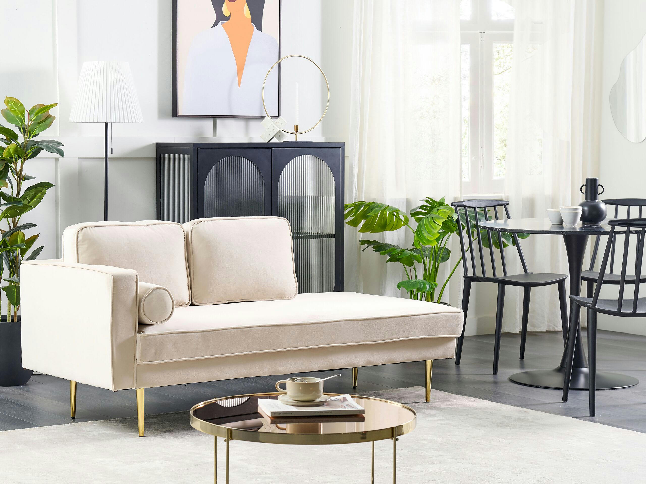 MIRAMAS - Chaise longue côté gauche en velours beige