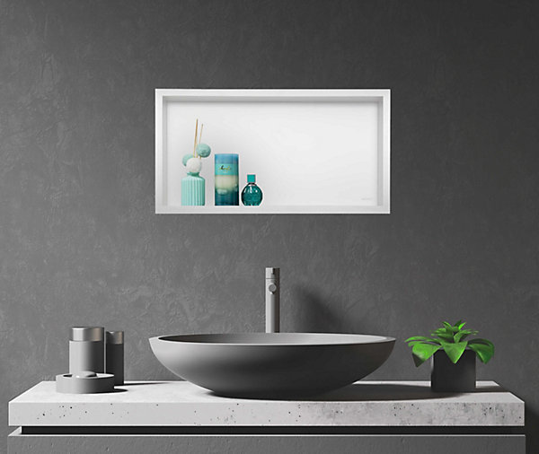 Balneo Niche murale de douche 60x30x10cm, étagère encastrable douche acier inox, blanc, WALL-BOX ONE