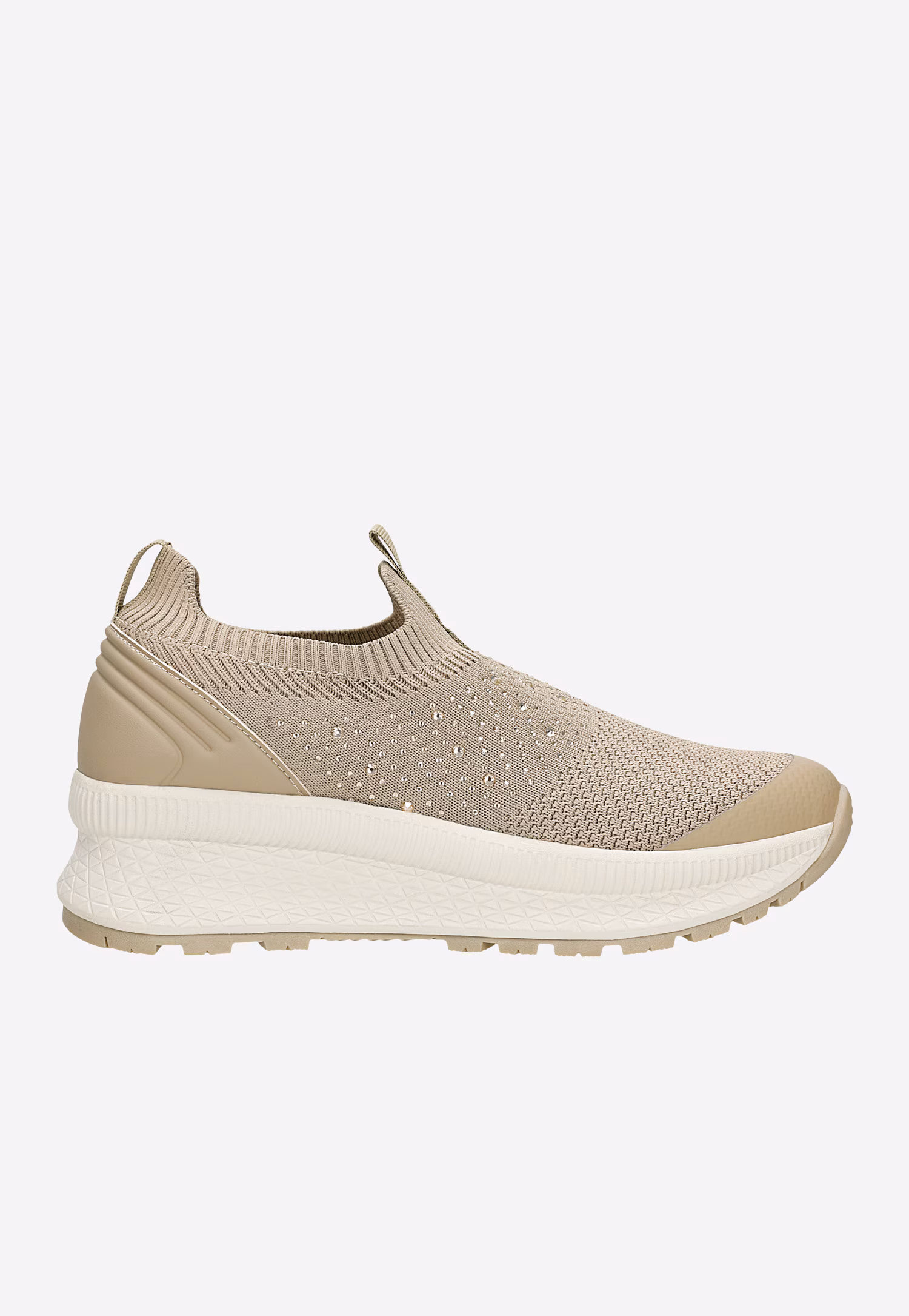 Beżowe wsuwane sneakersy RELAKS z kryształkami