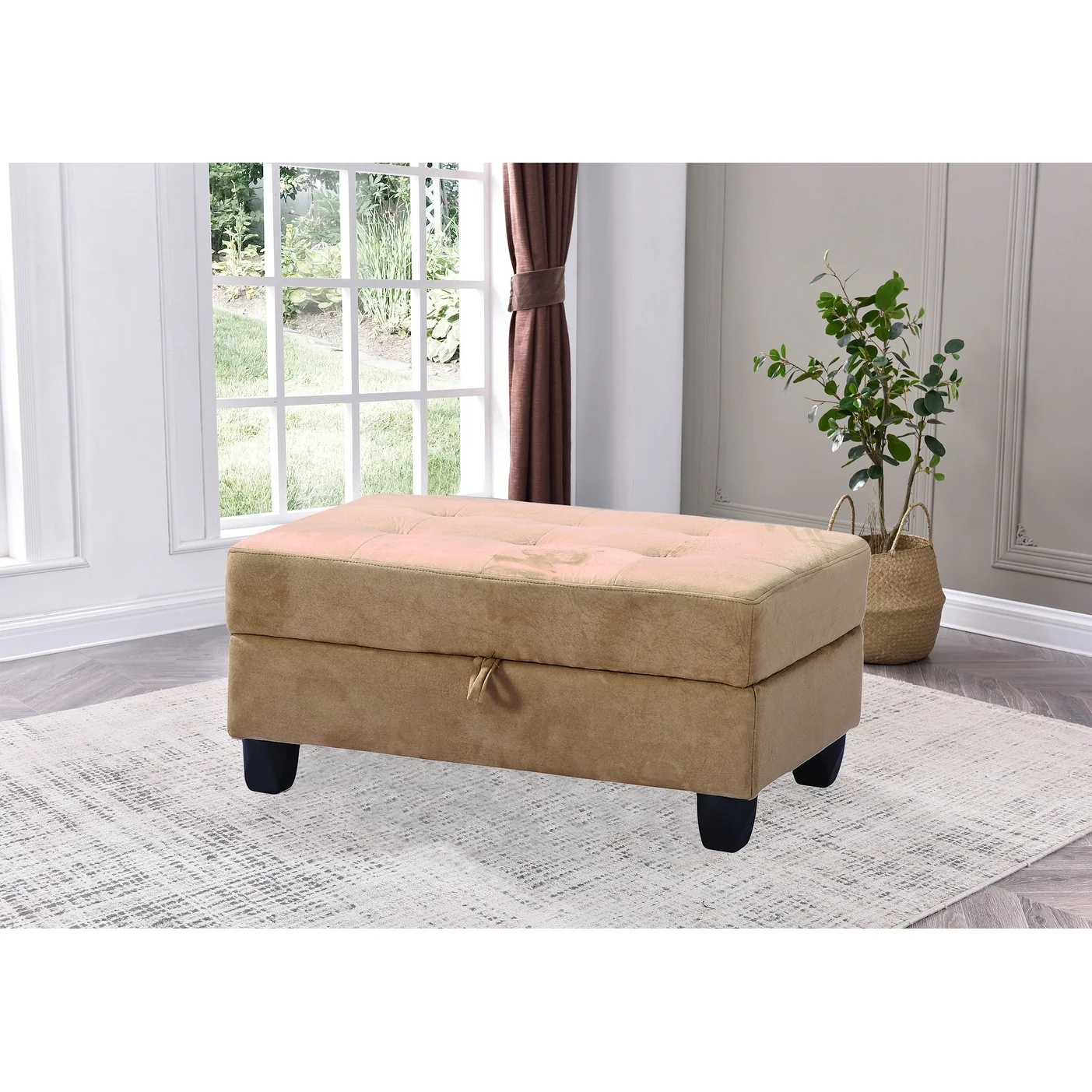 Tufted Upholstered Storage Ottoman - 37 - Beige