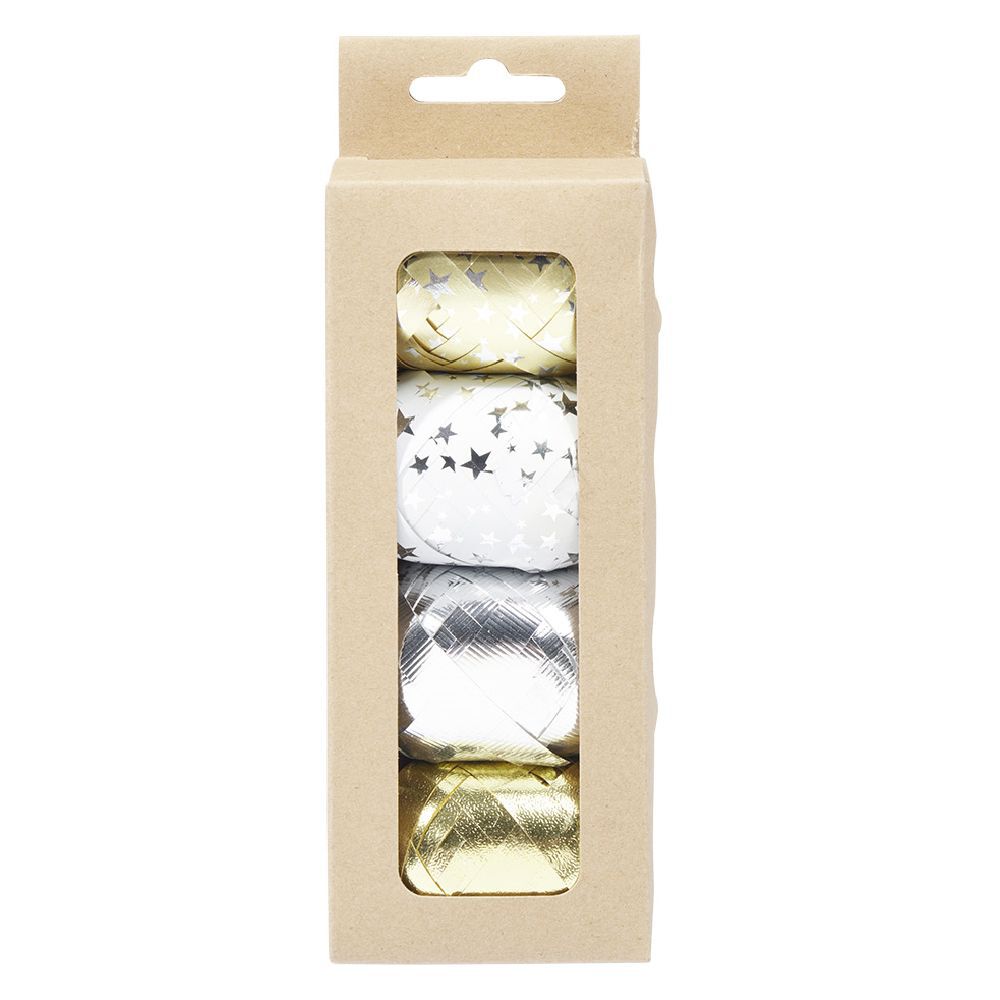 Bolduc métallisé blanc doré argenté x4
