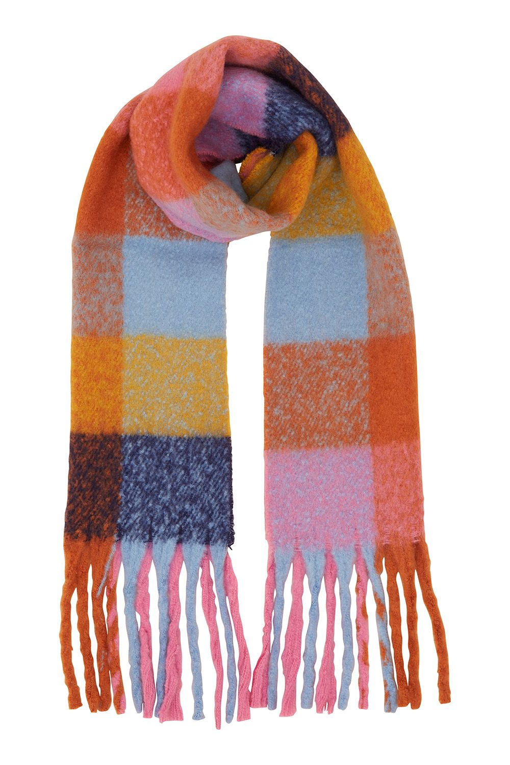Yumi Multi Check Soft Tassel Scarf