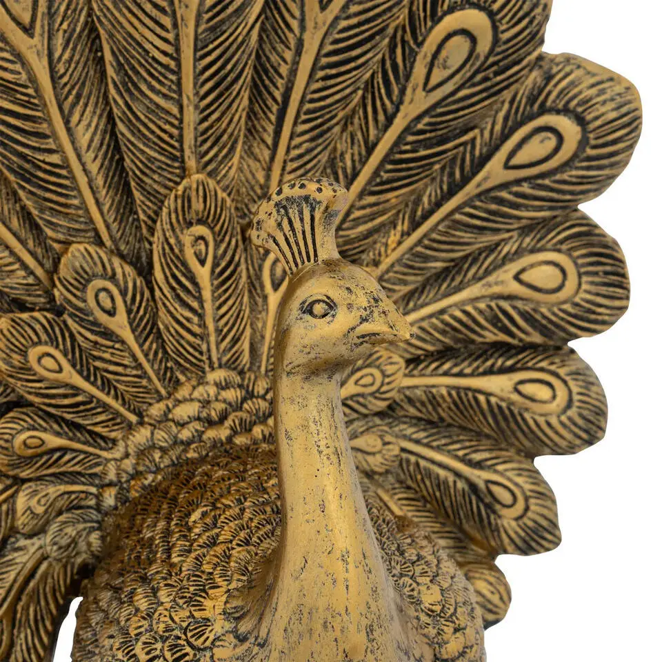 Home decoratie dieren/vogels beeldje Pauw - goud - 25 x 27 cm