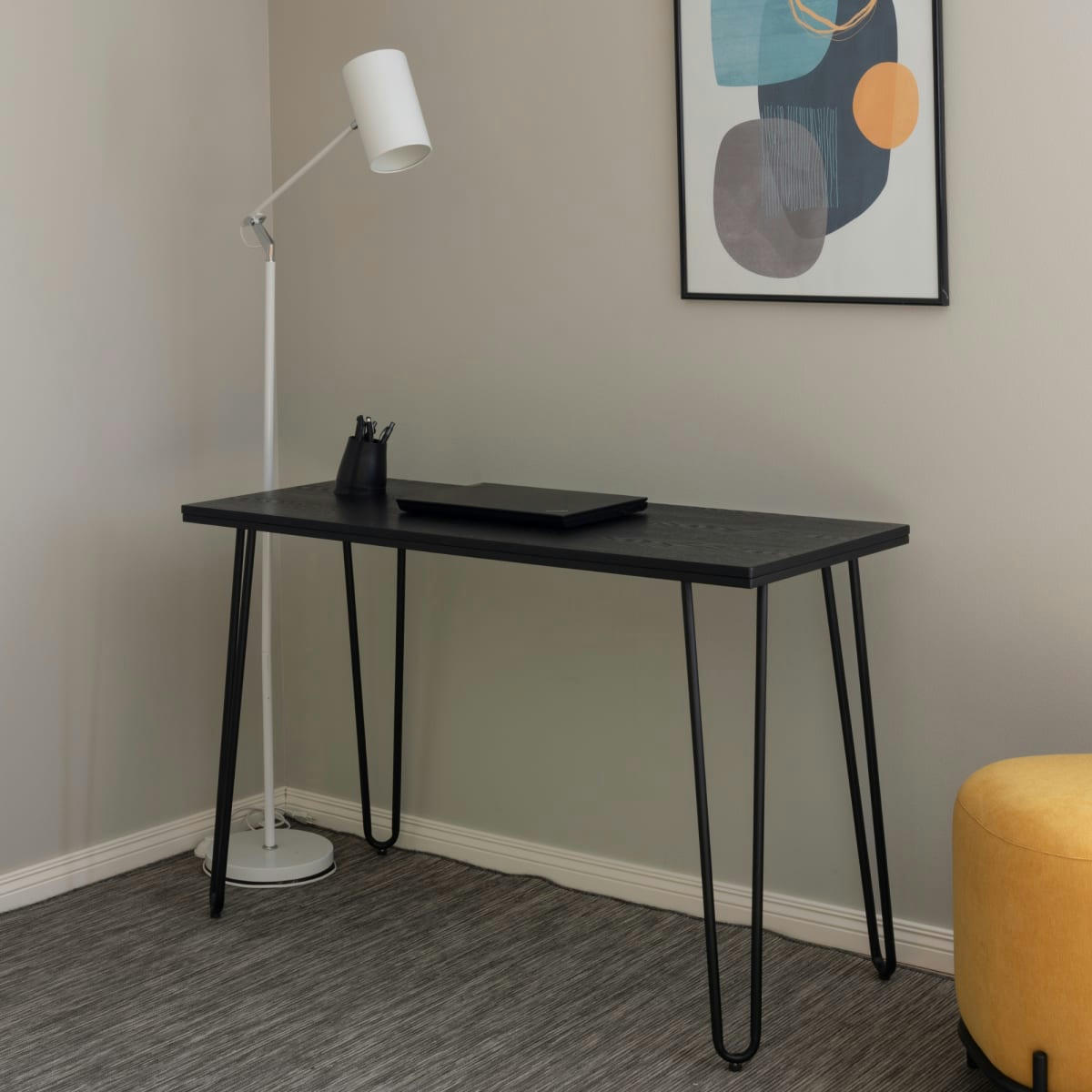 WEKO - Bureau scandinave 120x75cm en bois et métal noir