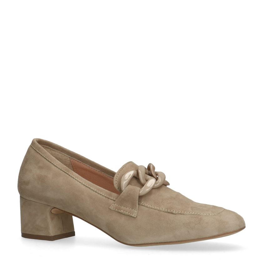 Manfield Beige suède pumps met ketting