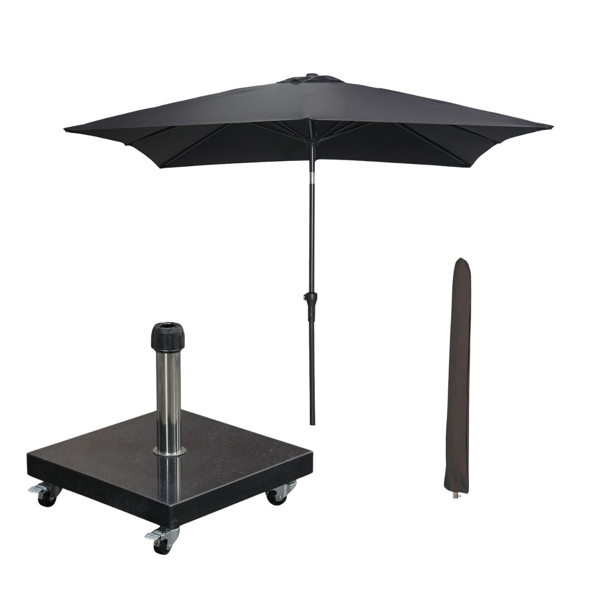 Garden Impressions stokparasol Lotus zwart 250x250 cm met Eureka voet en hoes