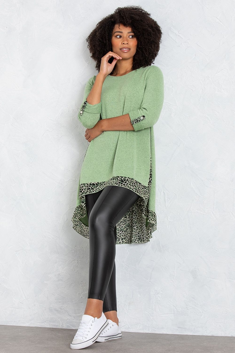 Klass. Oversized Animal Print Panelled Long Knit Top